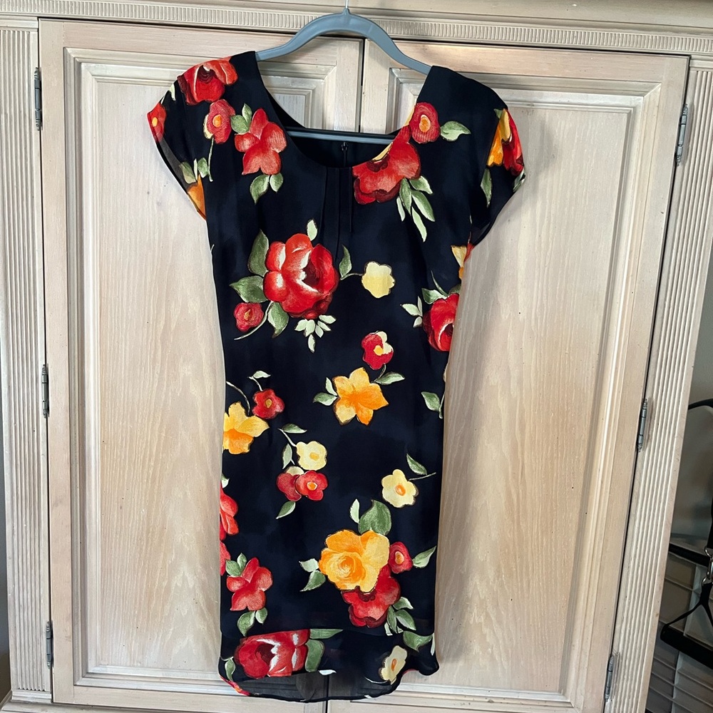 CDC Caren Desireé Company petites a vintage clothing brand. Black floral dress.